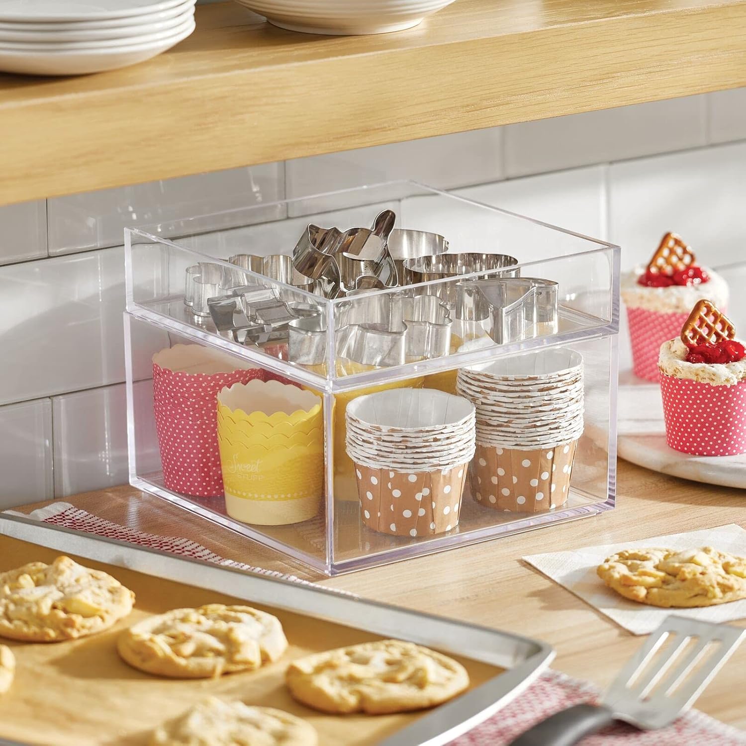 Plastic Pantry Organizer Bin Tray, 7.5 x 7.5 x 2, 3 Pack, Clear I2412