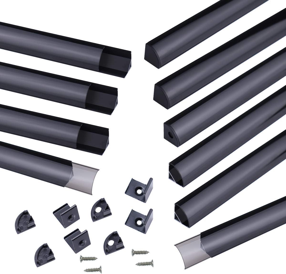 10 Pack 6.6FT Black Aluminum LED Channel System with Clear Cover Lens J3499