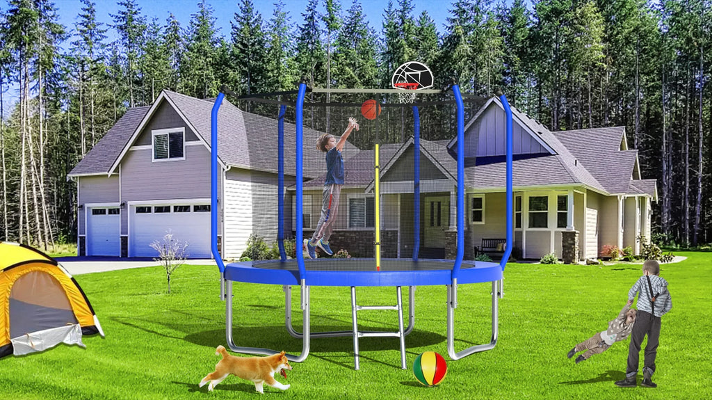 10FT Trampoline with Basketball Hoop and Enclosure Net P254287