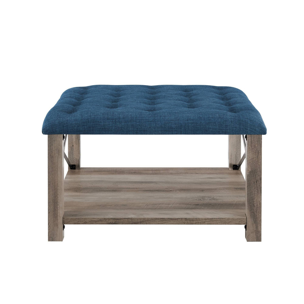 Rustic Farmhouse Tufted Ottoman Blue T47906