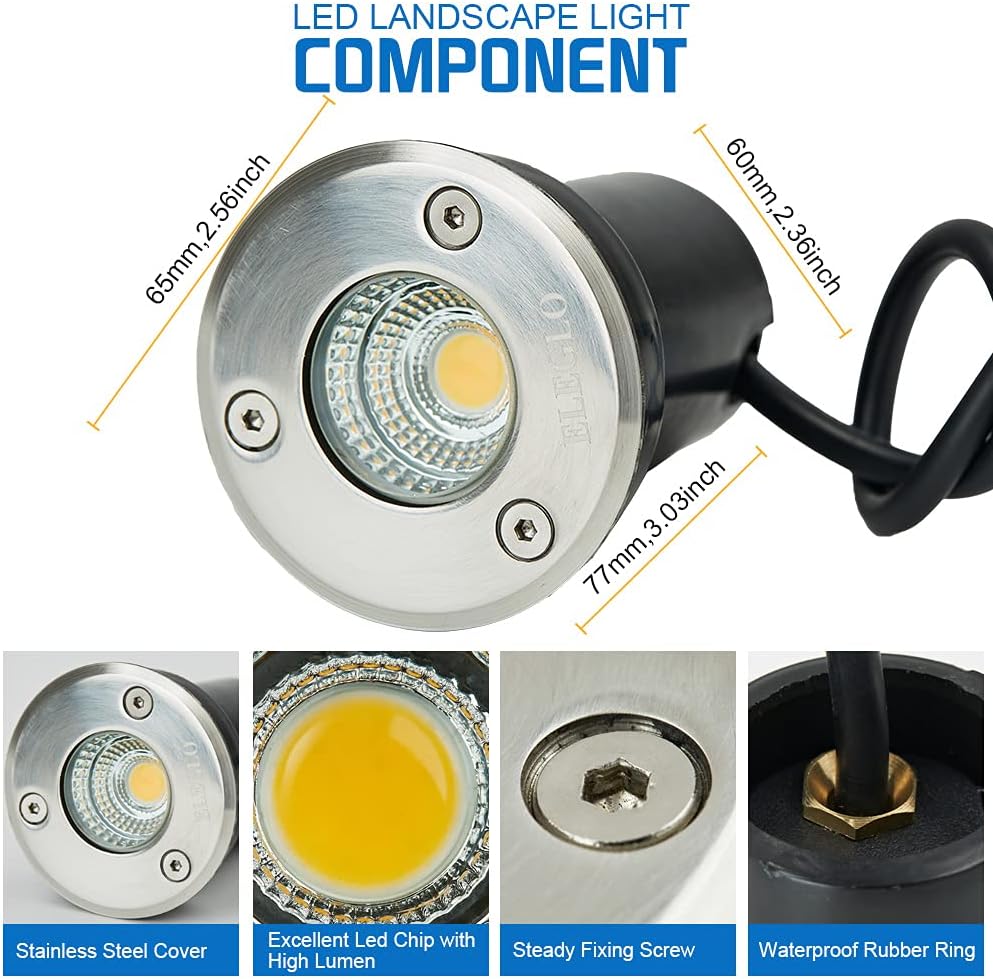 12 Pack 3W Low Voltage LED Well Lights, IP67 Waterproof In Ground Lights E173196