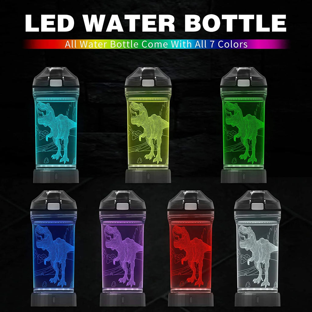 Light Up Kids Water Bottle with 3D Dinosaur Design, 14 OZ Tritan BPA Free H604951