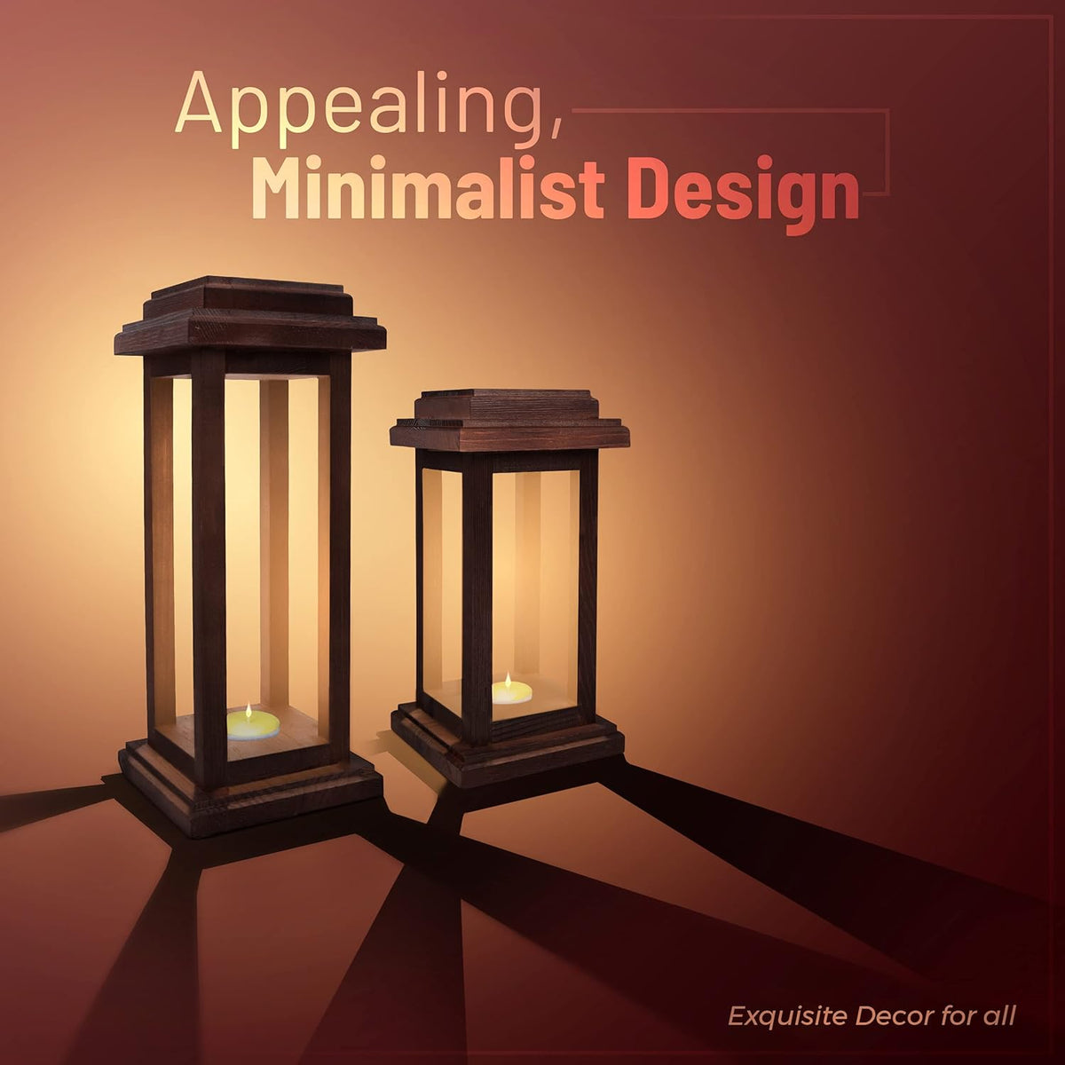 Rustic Decorative Wooden Lantern Set of 2 G616166