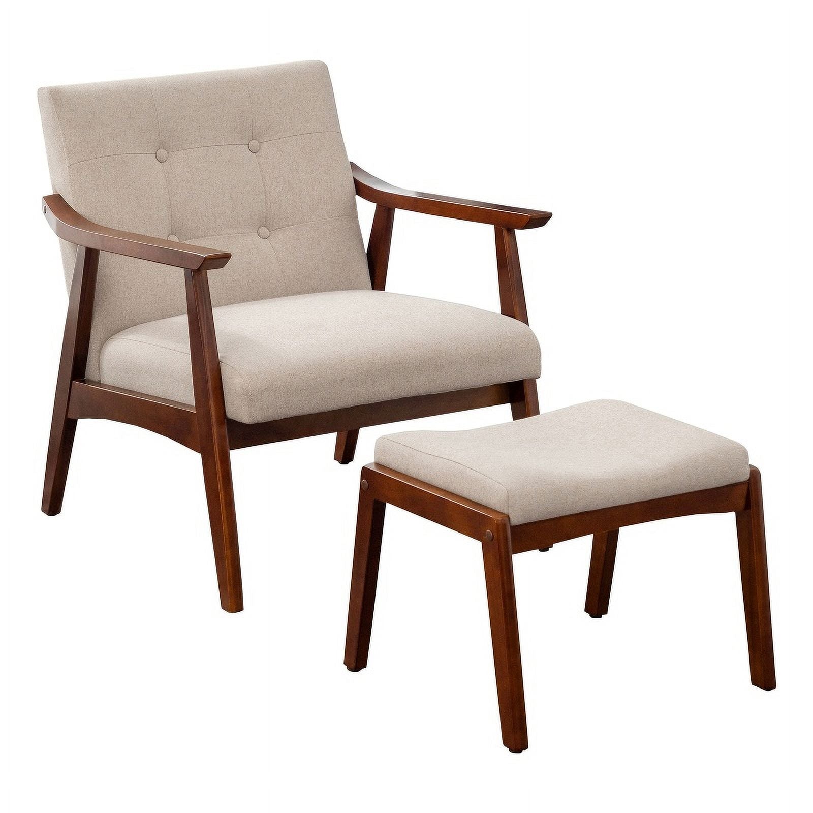 Accent Chair and Ottoman Set in Sandy Beige Fabric T122