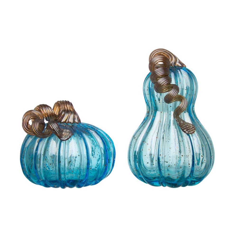 Blue Glass Pumpkin Decor E527