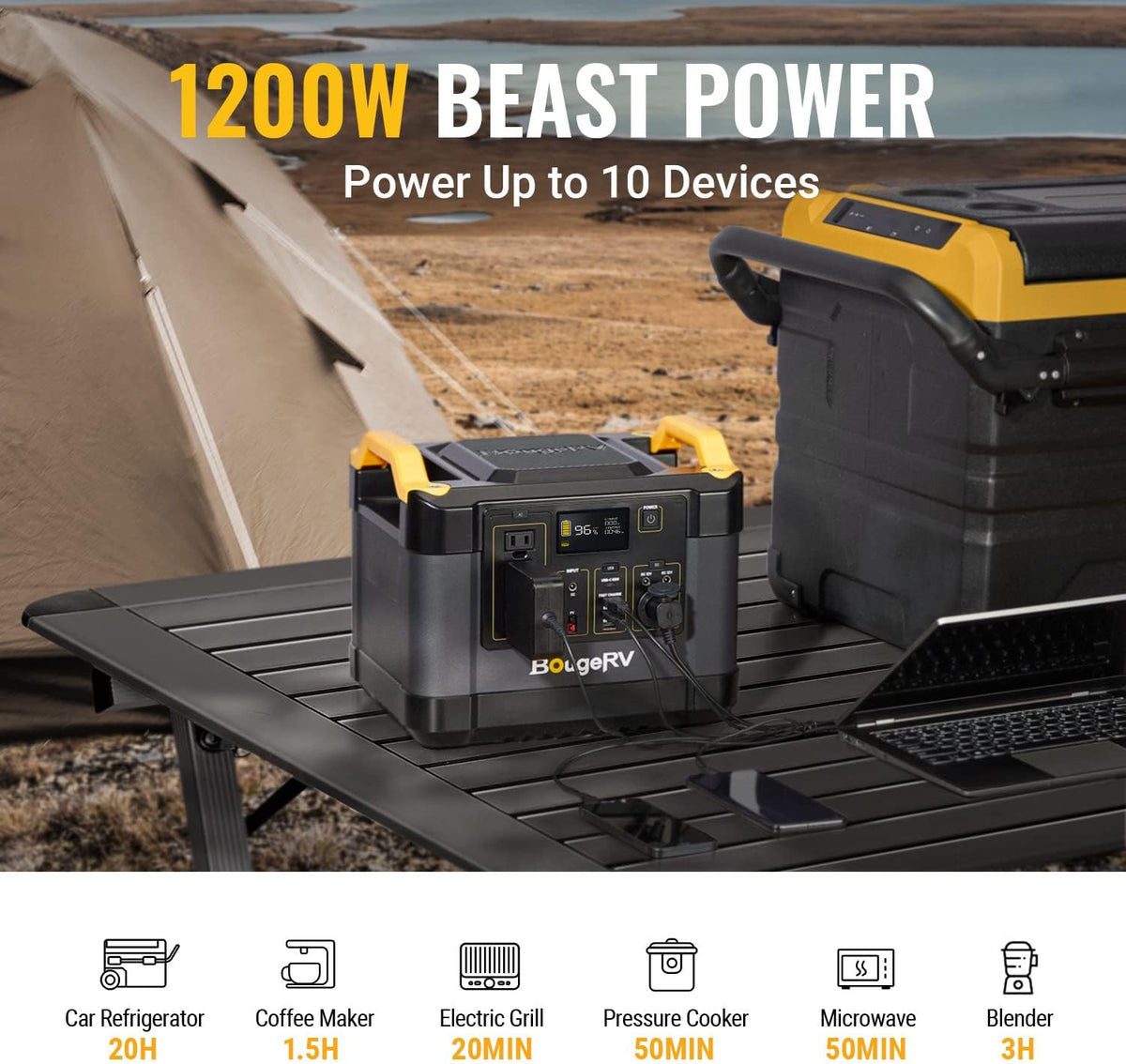 1200W 1100Wh Solar Generator with Pure Sine Wave AC Outlet F722642