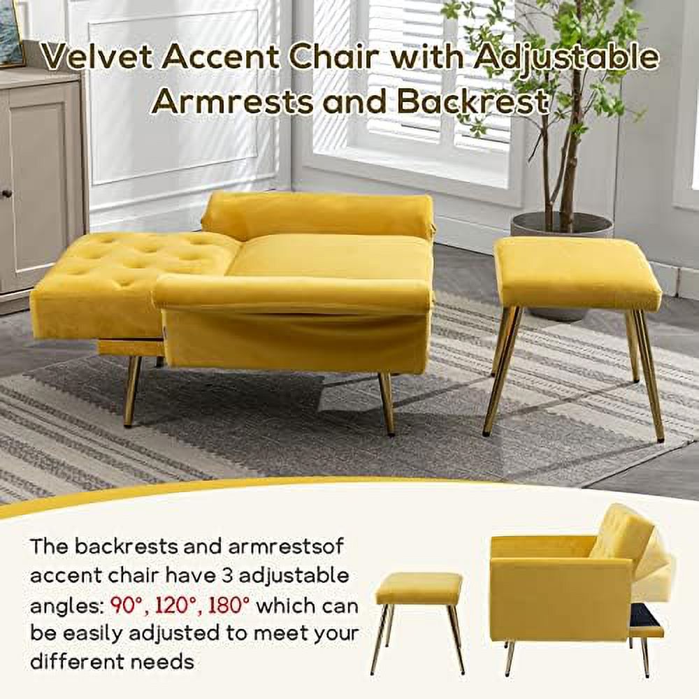 Olive Green Velvet Single Sofa Chair with Ottoman S752