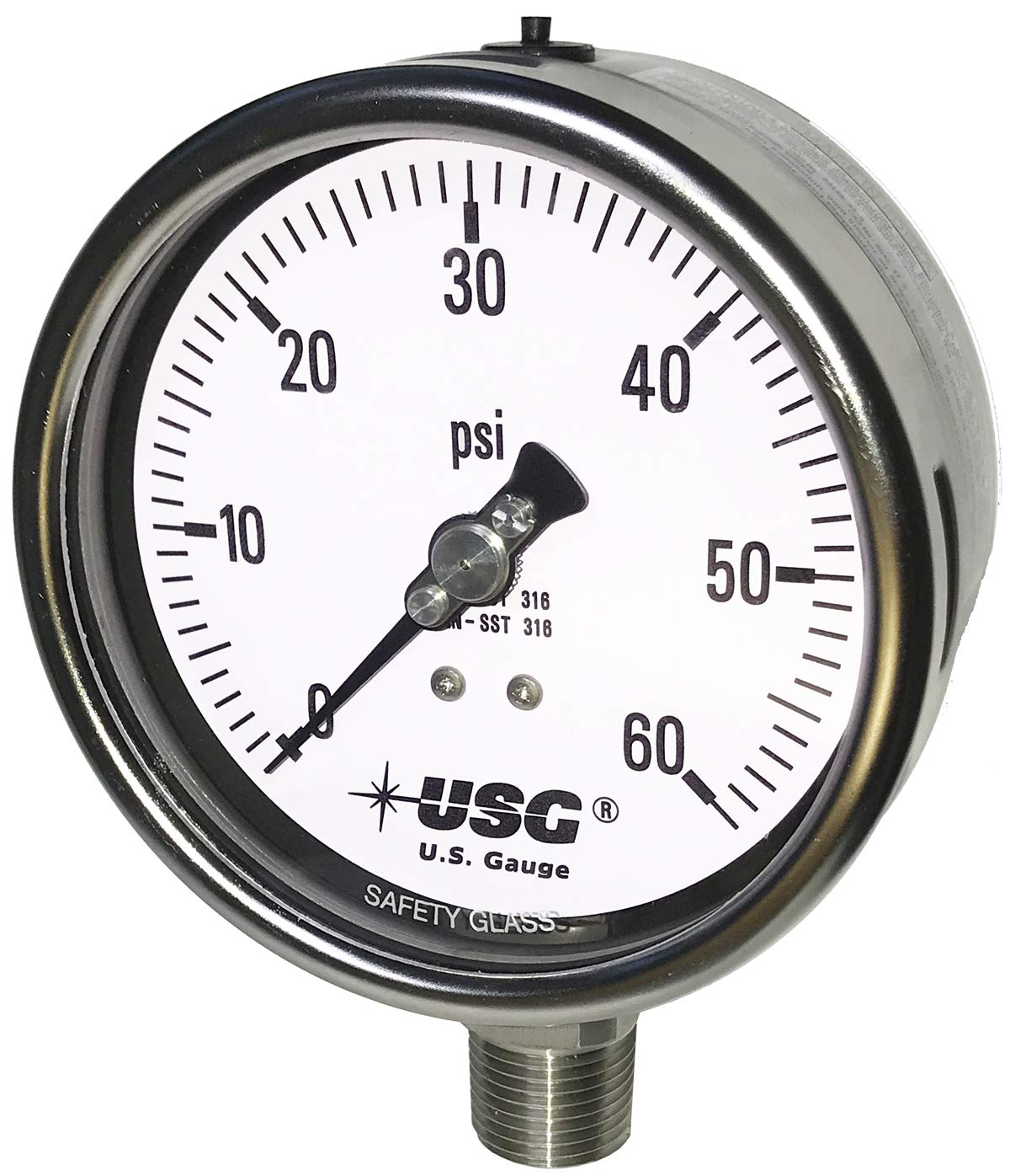 4" Dial Stainless Steel Liquid Filled Pressure Gauge 0 to 60 PSI Z341