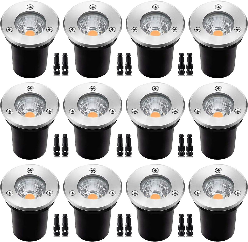 12 Pack 3W Low Voltage LED Well Lights, IP67 Waterproof In Ground Lights E173196