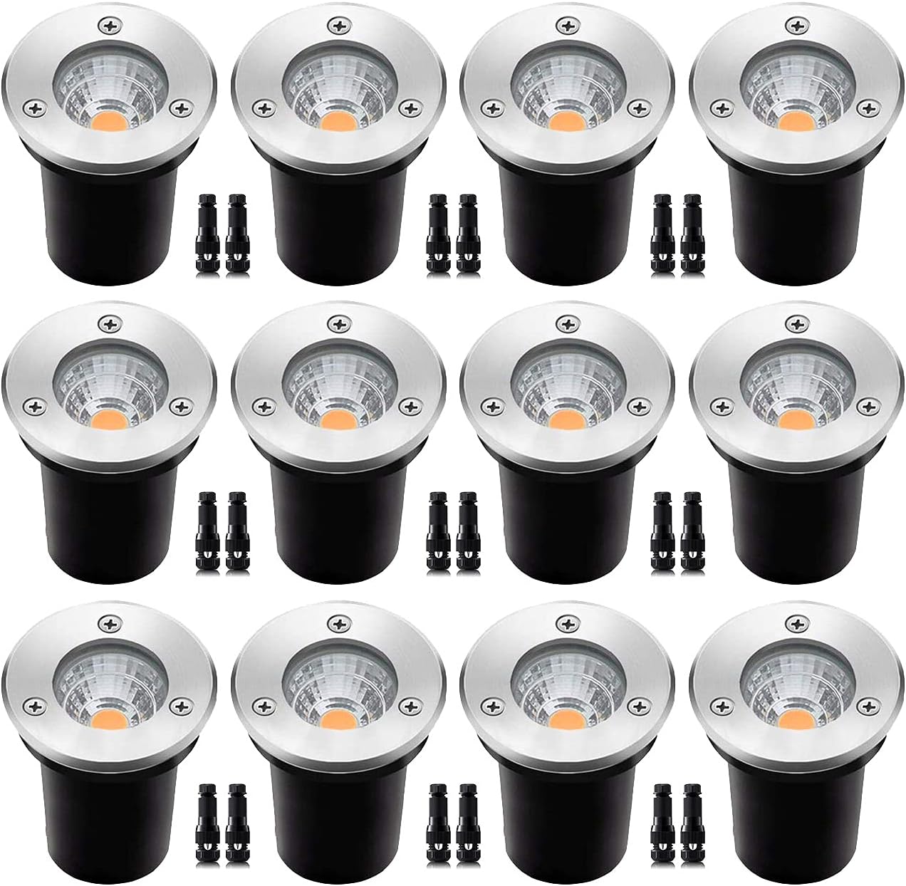 12 Pack 3W Low Voltage LED Well Lights, IP67 Waterproof In Ground Lights E173196
