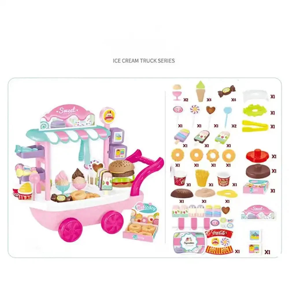 Dessert Candy Trolley Kitchen Toy Set with Food Dishes O831