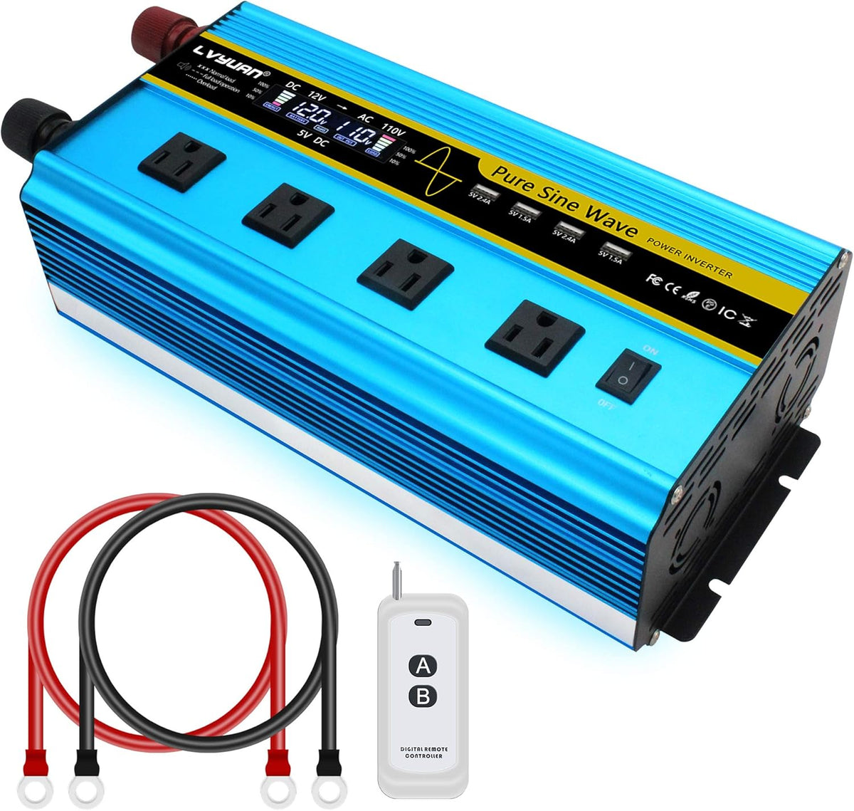 1000W Pure Sine Wave Power Inverter 12V to 110V DC to AC Converter Dual USB Ports Dual AC Outlets Pack of 2 Y39590