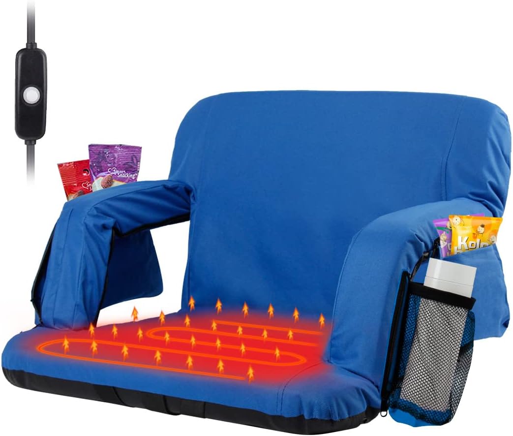 Extra Wide Heated Stadium Seat, Foldable Bleacher Chair, 6 Reclining Positions N2590
