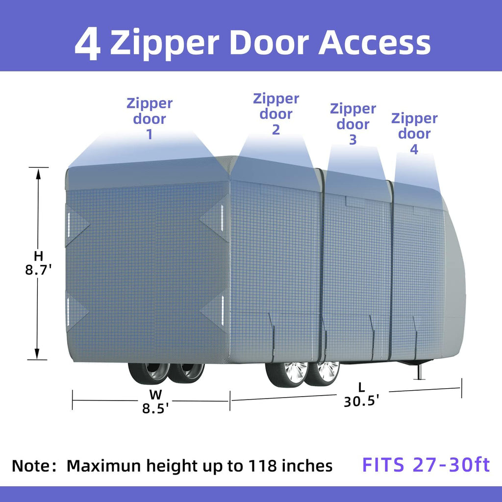 RV Cover 7 Layers Top Camper Cover for 27' to 30' RV with Tongue Jack Cover J14086