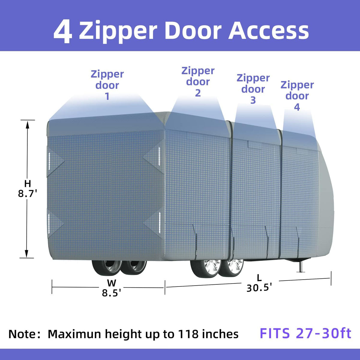 RV Cover 7 Layers Top Camper Cover for 27' to 30' RV with Tongue Jack Cover J14086