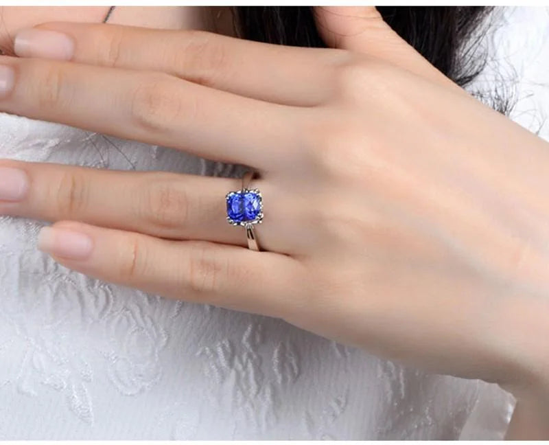 10k White Gold Cushion Cut Blue Sapphire Engagement Ring F225577