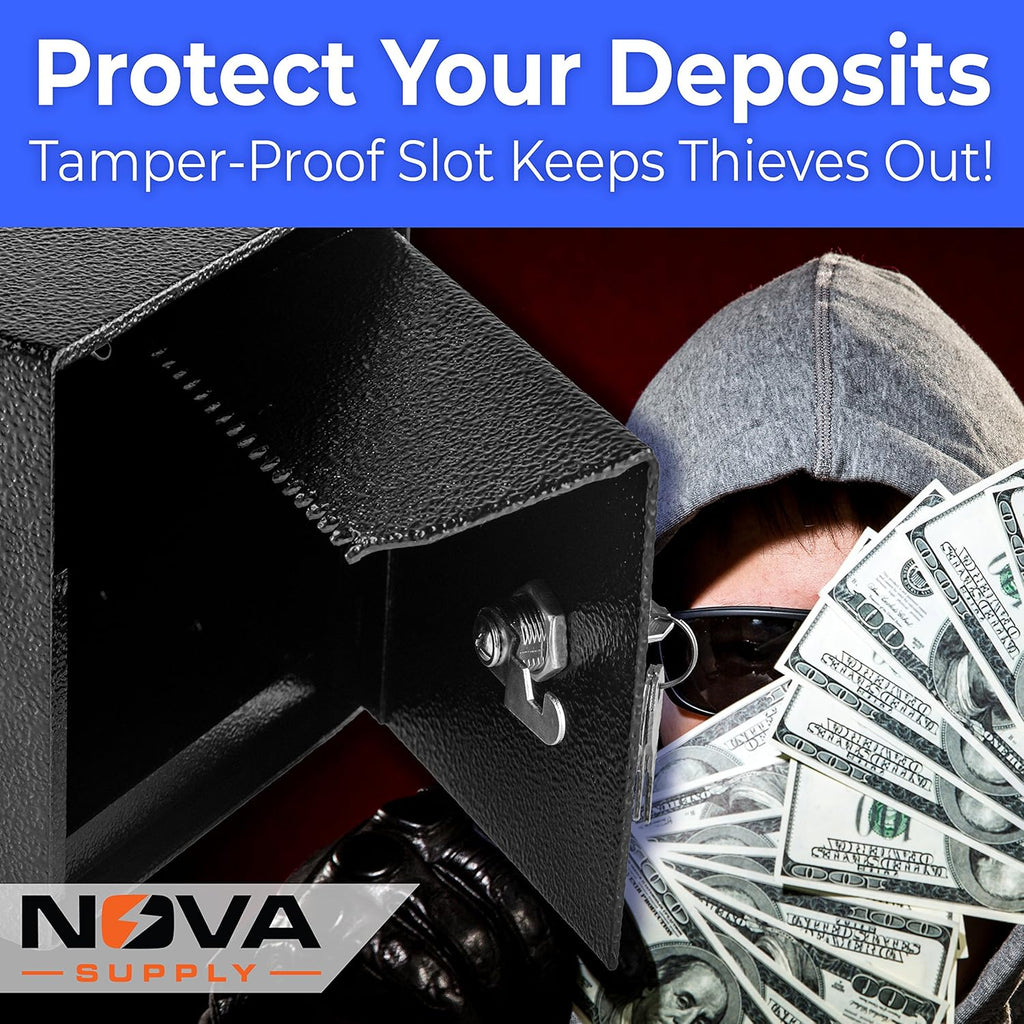 Mountable Cash Drop Box with Tamper-Proof Slot, Thick Steel, Key Lock, Pack of 2 Z94515