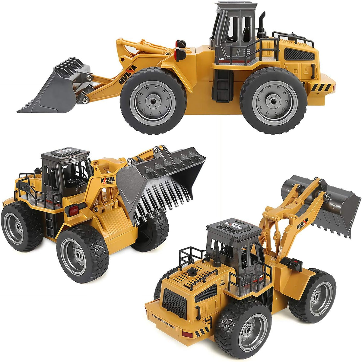 Remote Control Bulldozer Toy Truck 1/18 Scale RC Construction Vehicles Metal Front Loader 4WD Truck with Two Rechargeable Batteries W19275