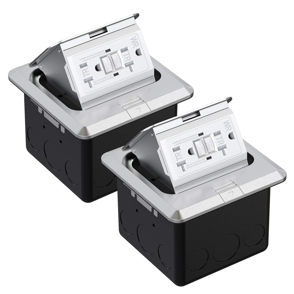 Brushed Nickel Pop Up Floor Outlet Covers Box with 20 Amp Stainless Steel GFCI Tamper Resistant Receptacle Outlet, Pack of 2 Z710