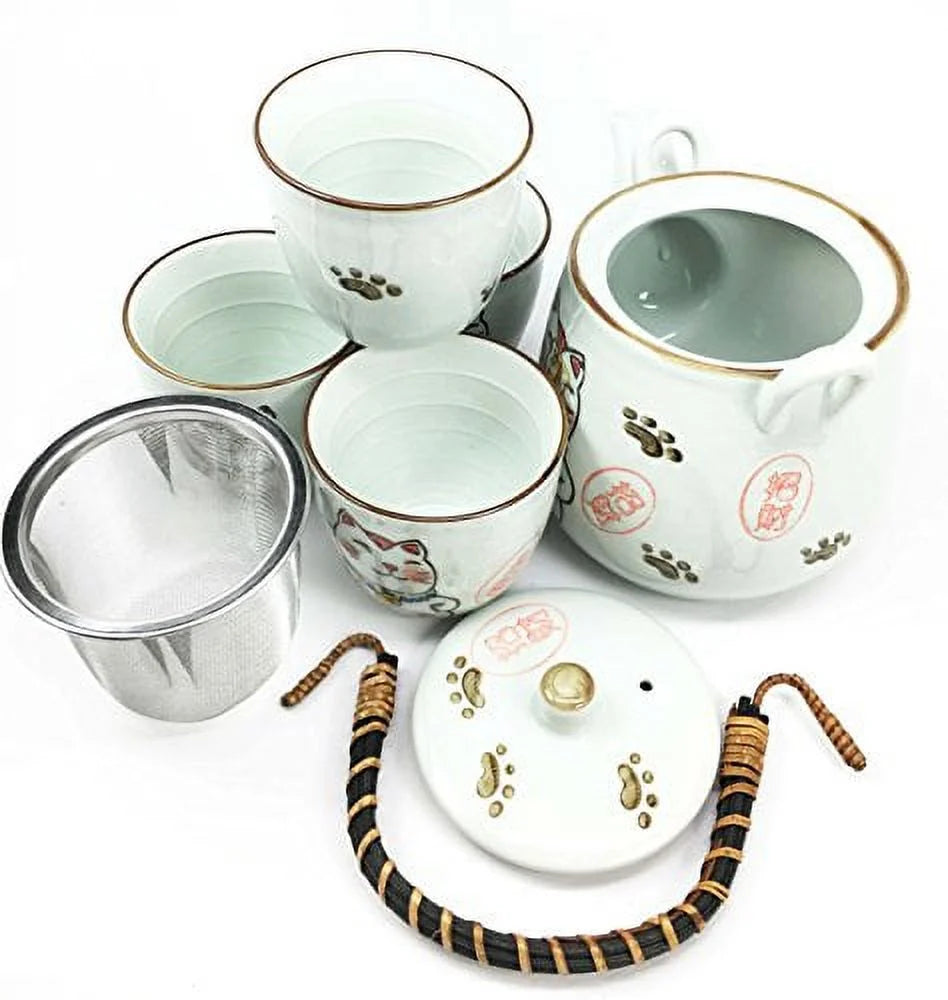 White Ceramic Tea Pot and Cups Set Serves 4 N9608