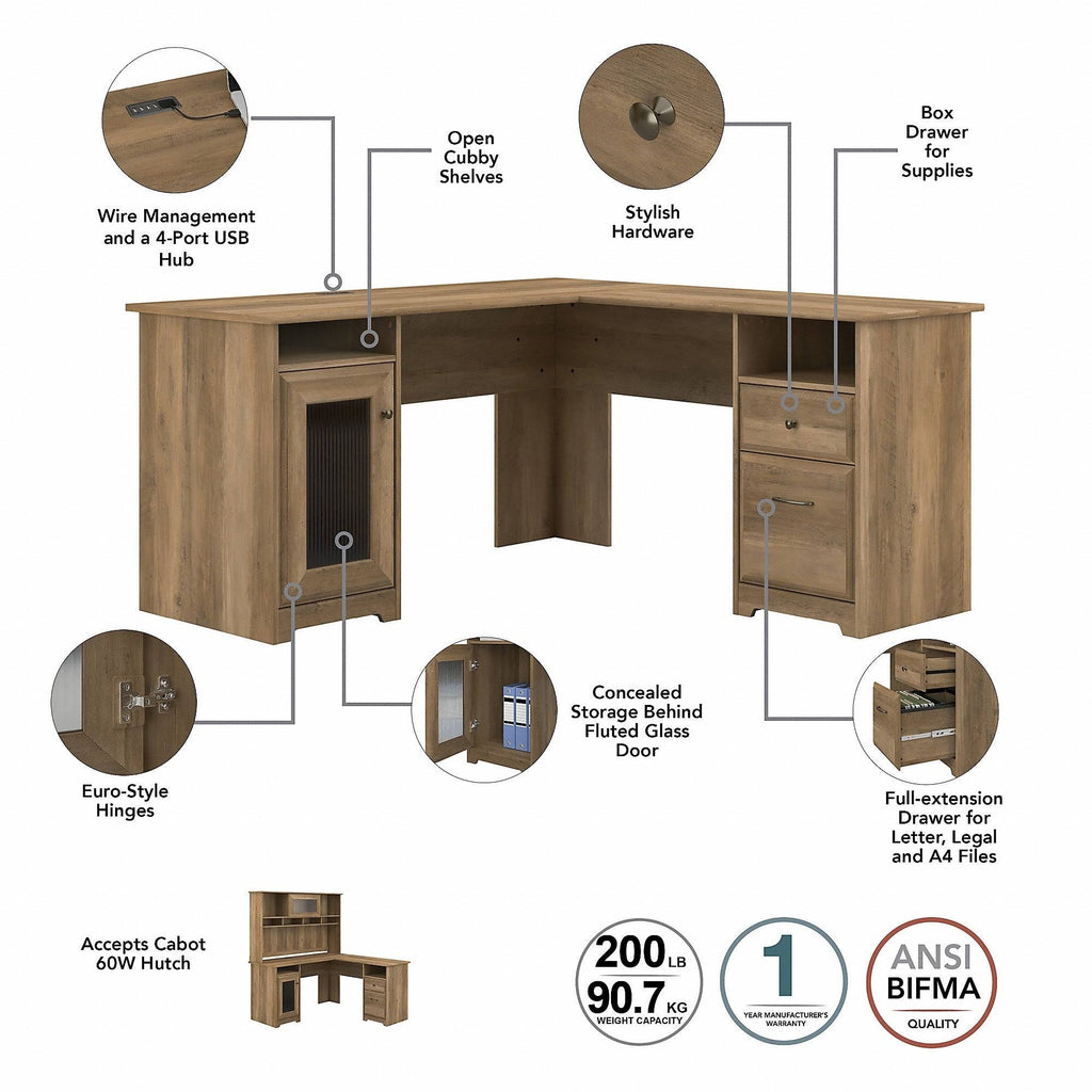 L Shaped Computer Desk Linen White Oak Y686047
