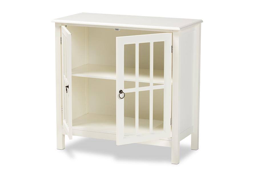 White Finished Wood and Glass Kitchen Storage Cabinet X5734