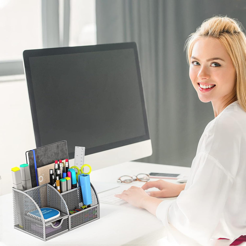 Metal 6 Compartment Desk Organizer with Drawer, Pack of 2 J949738