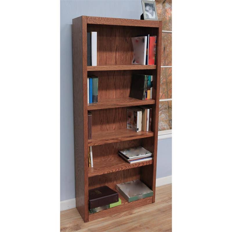 Traditional 5-Shelf Wood Bookcase in Dry Oak T239482