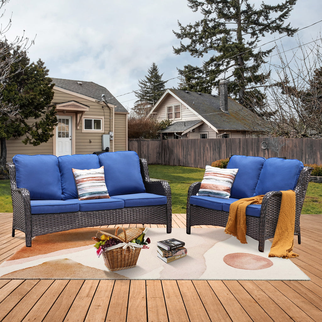 2 Pieces Outdoor Patio Wicker Sectional with Loveseat L595092