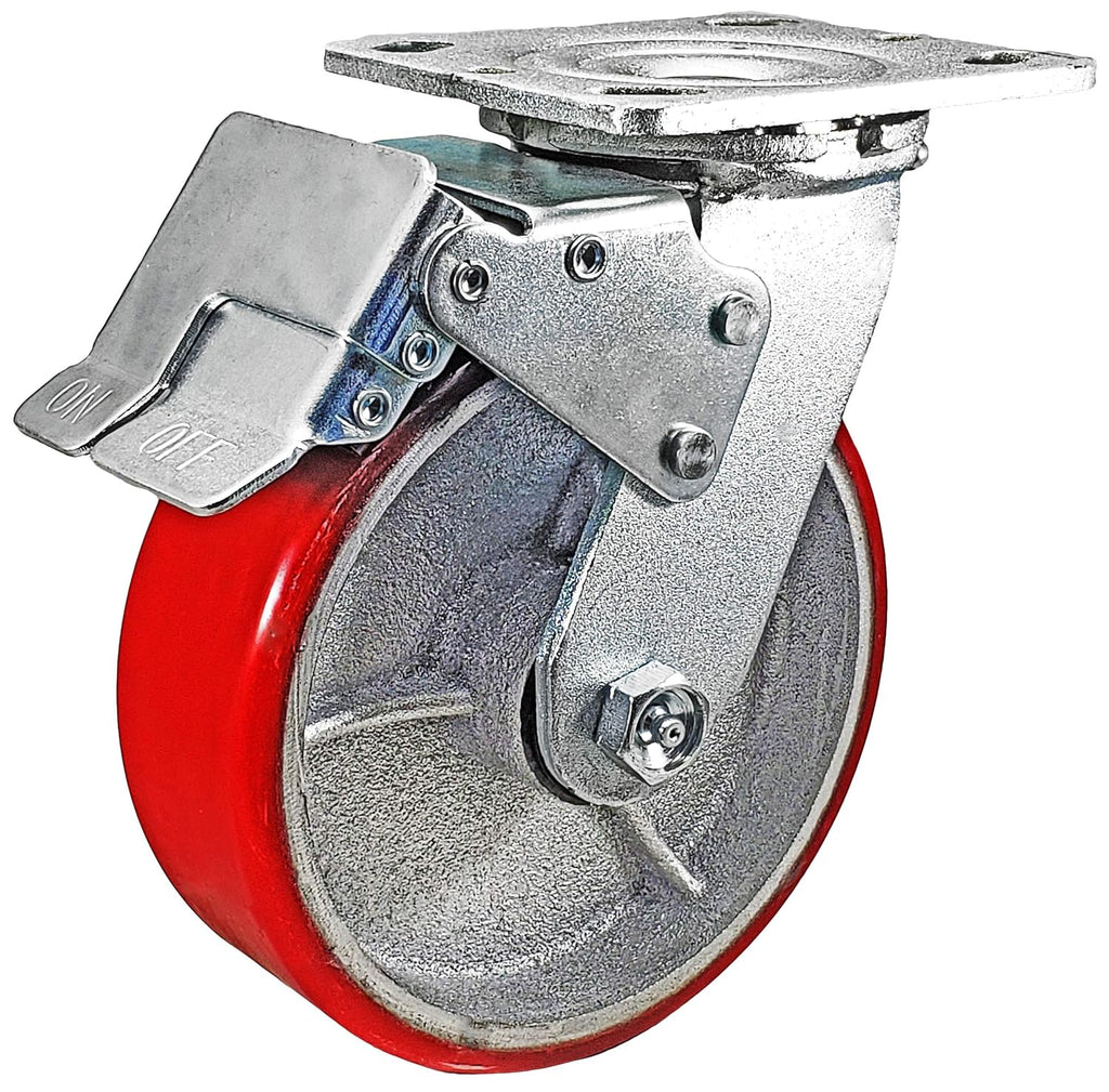 6 x 2 Total Lock Caster Set of 4 with Red Polyurethane on Steel Wheel K794271