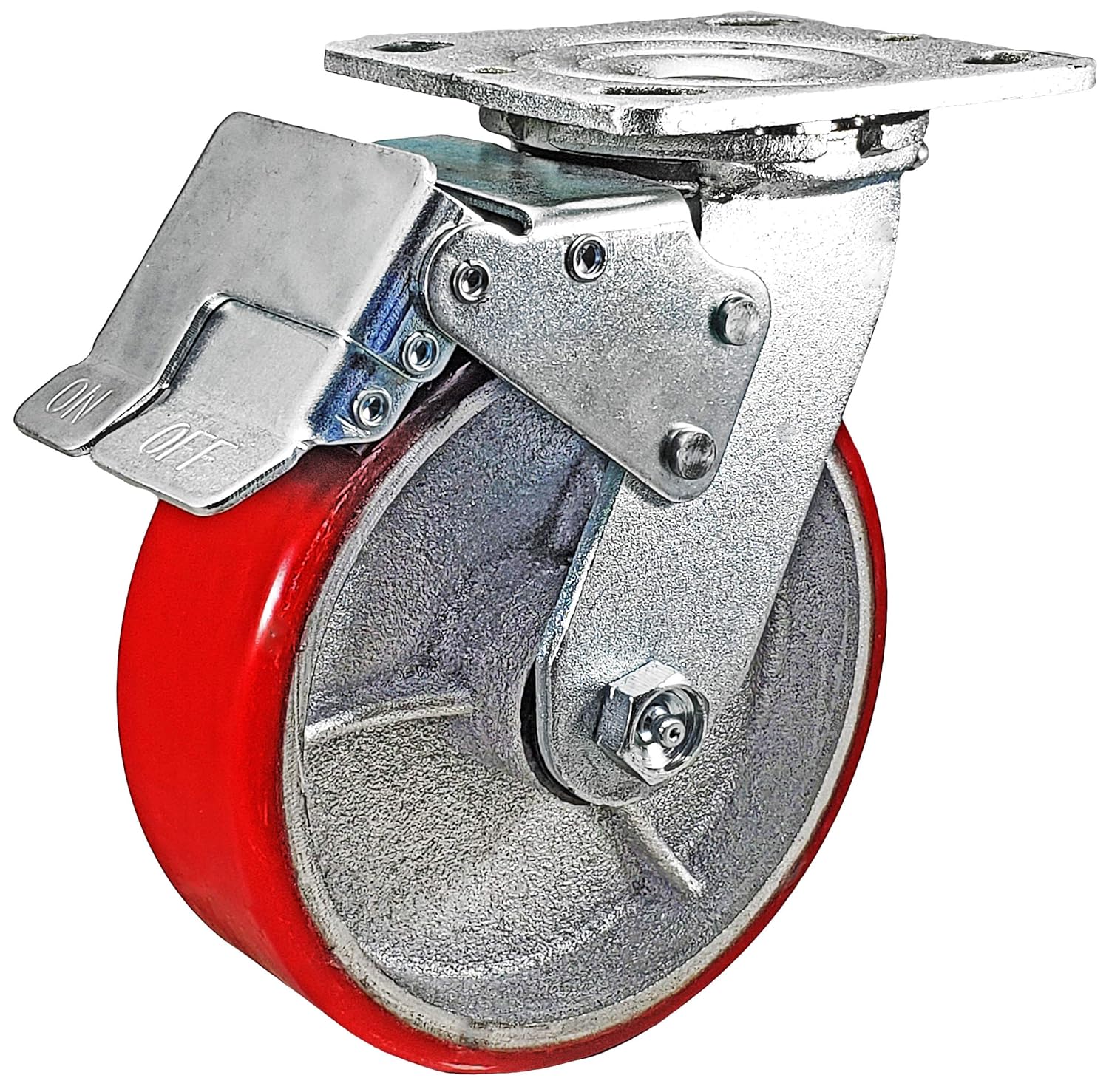 6 x 2 Total Lock Caster Set of 4 with Red Polyurethane on Steel Wheel K794271