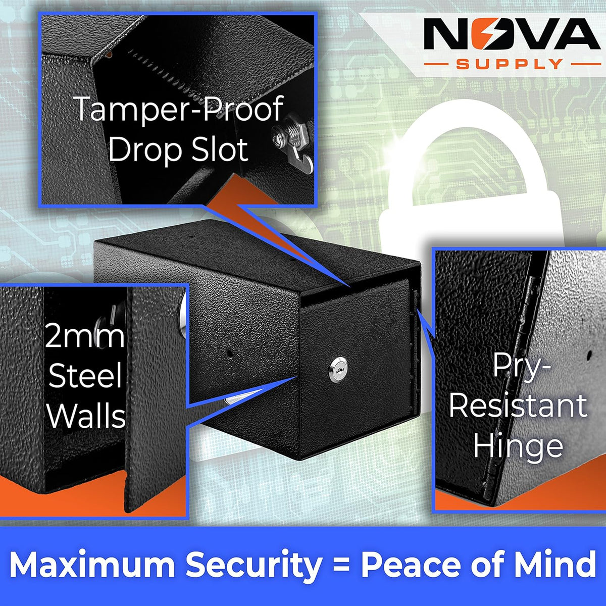 Mountable Cash Drop Box with Tamper-Proof Slot, Thick Steel, Key Lock, Pack of 2 Z94515