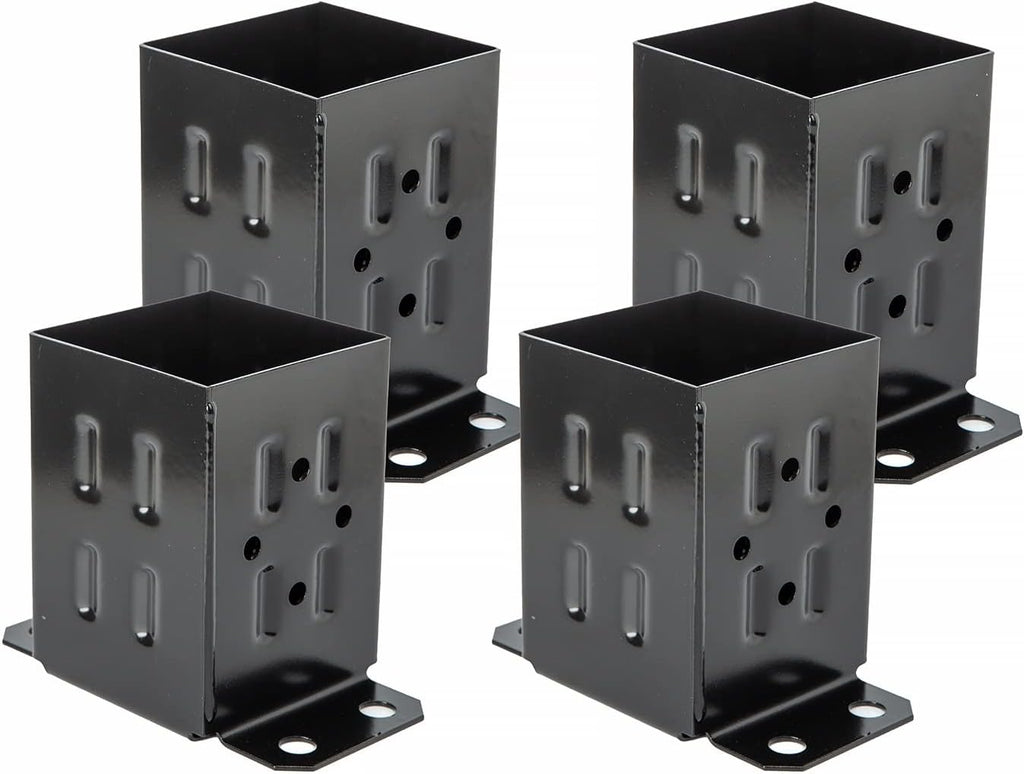 4 Pack Black Steel Fence Post Base Brackets for 4x4 Wood Z714