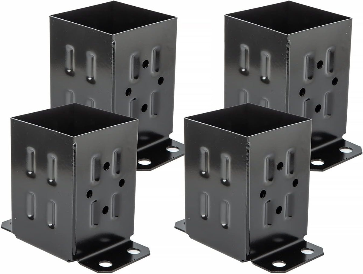 4 Pack Black Steel Fence Post Base Brackets for 4x4 Wood Z714