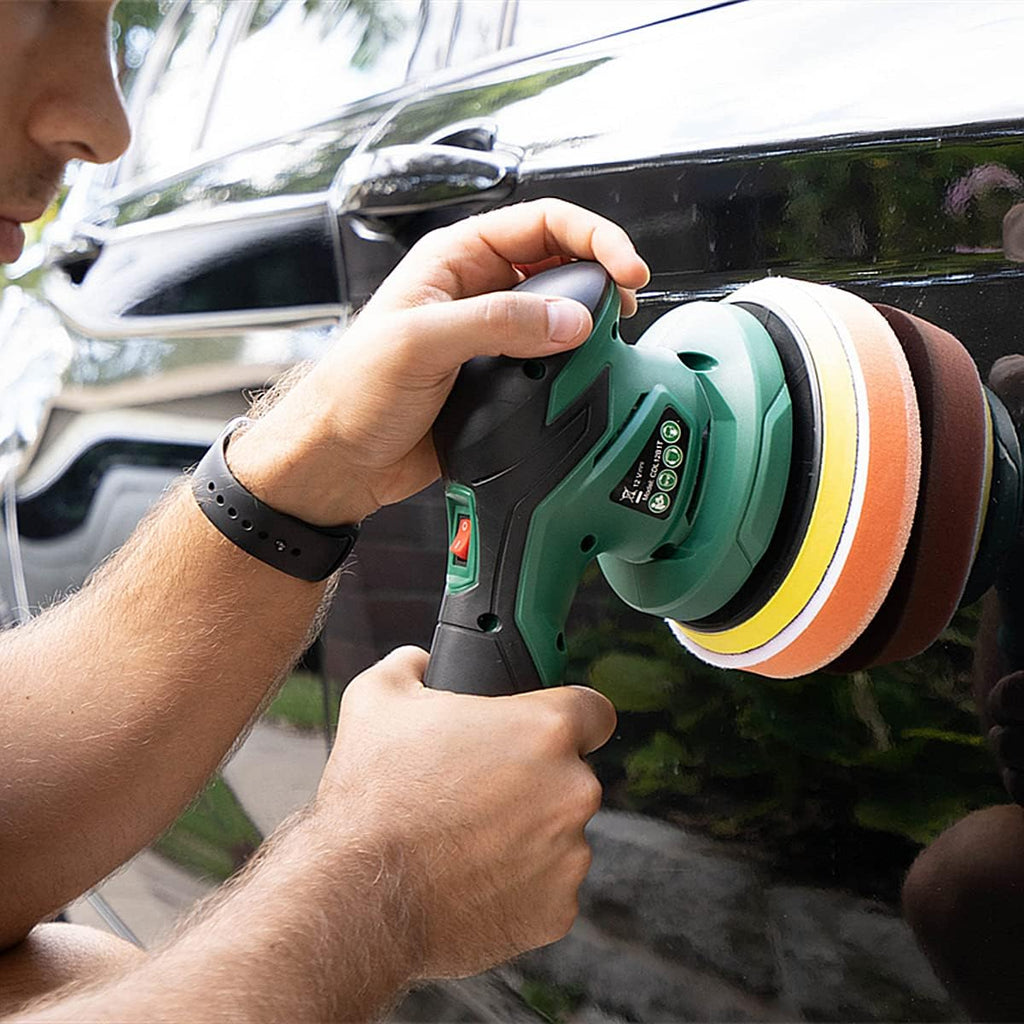 Cordless Car Buffer Polisher with 2pcs 12V Lithium Rechargeable Battery Brushless Polisher with Variable Speed, 2.0Ah Portable Buffer Kit D293535
