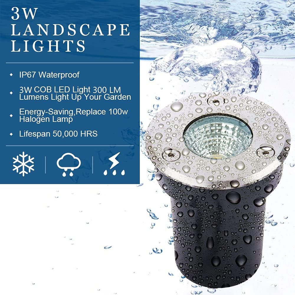 12 Pack 3W Low Voltage LED Well Lights, IP67 Waterproof In Ground Lights E173196