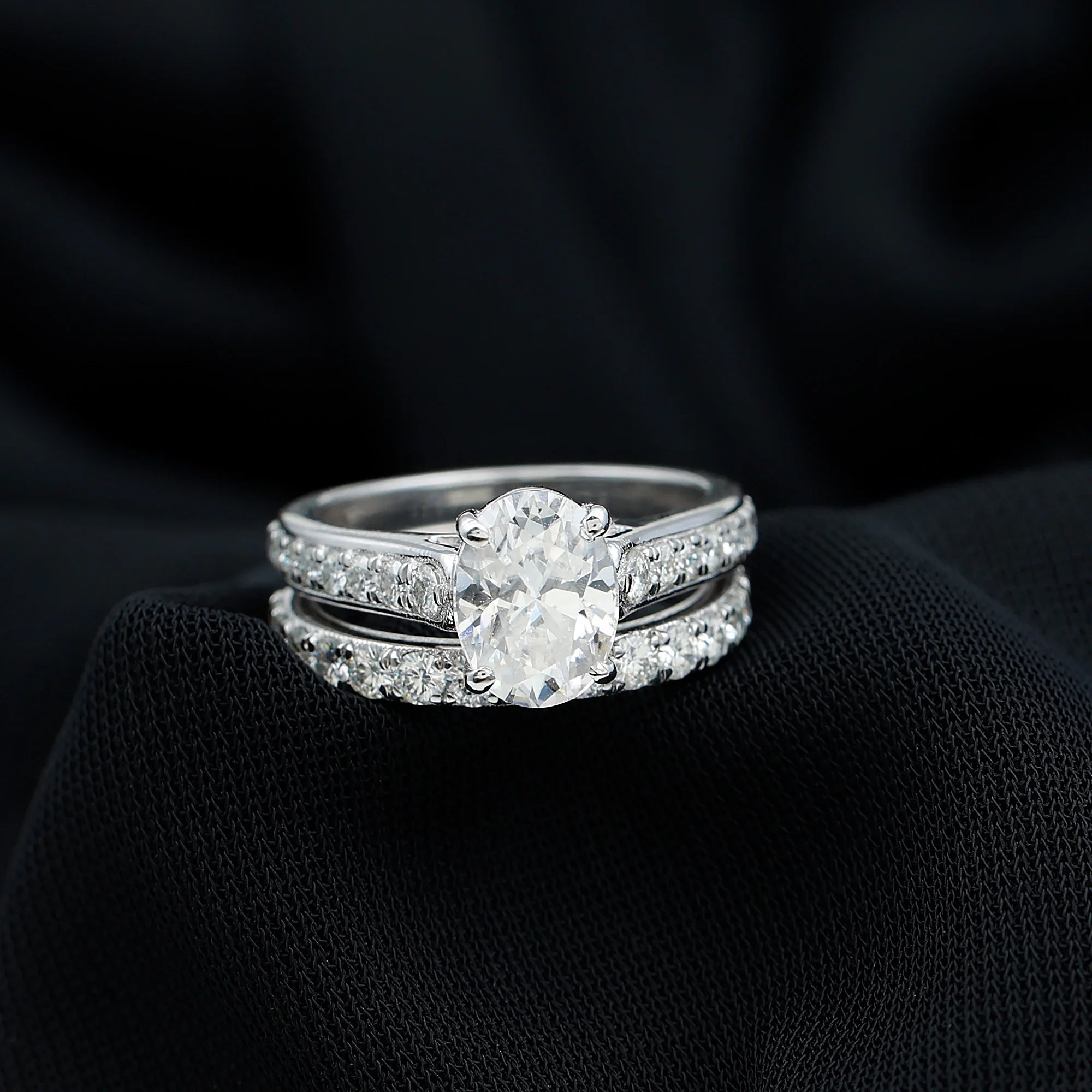 Oval Moissanite Bridal Ring Set, 10K White Gold, US 3.50 J310