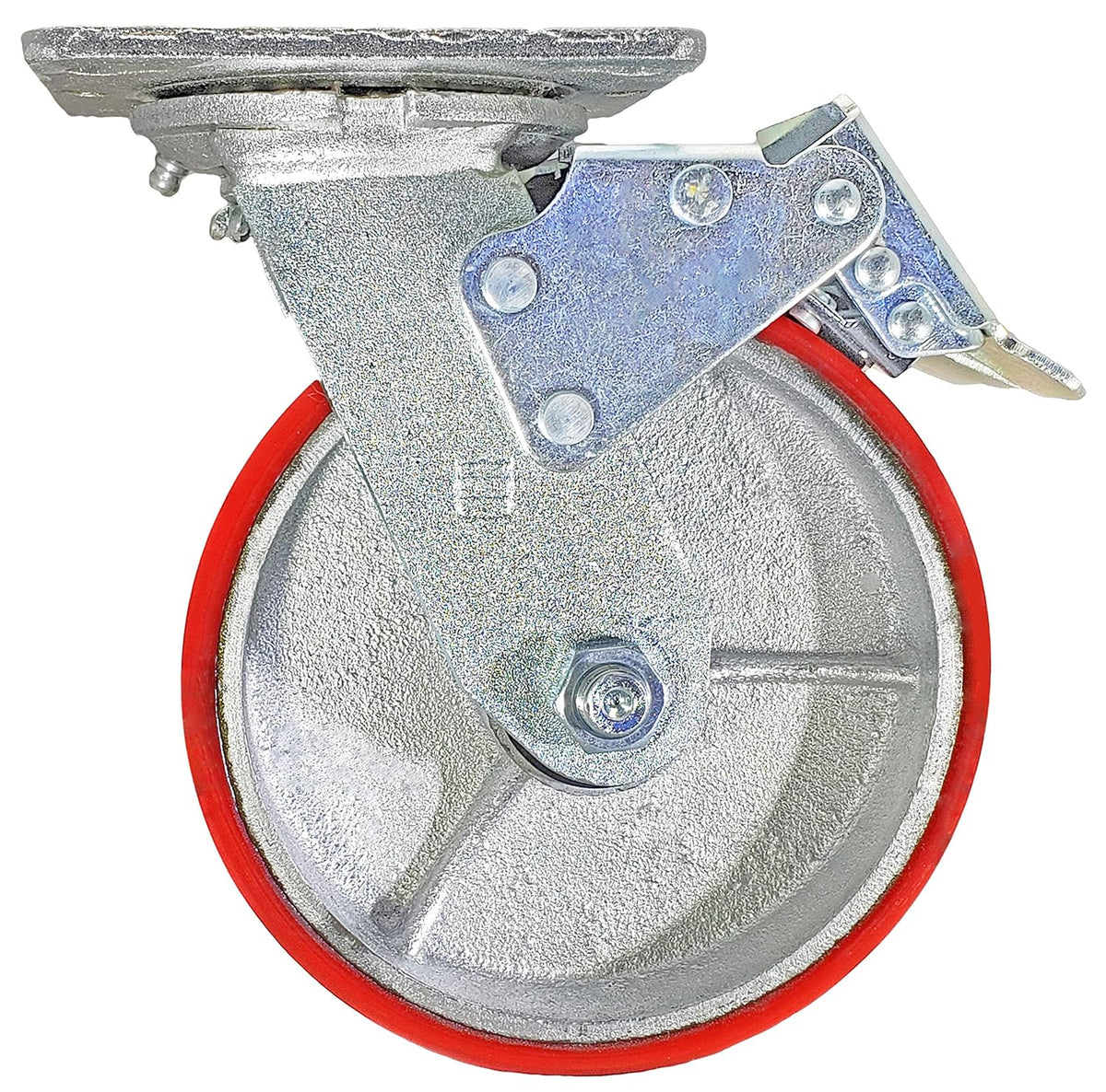 6 x 2 Total Lock Caster Set of 4 with Red Polyurethane on Steel Wheel K794271