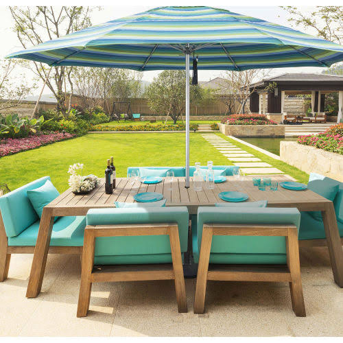 9& Fiberglass Market Umbrella Push Open Bronze/Olefin/White H603841