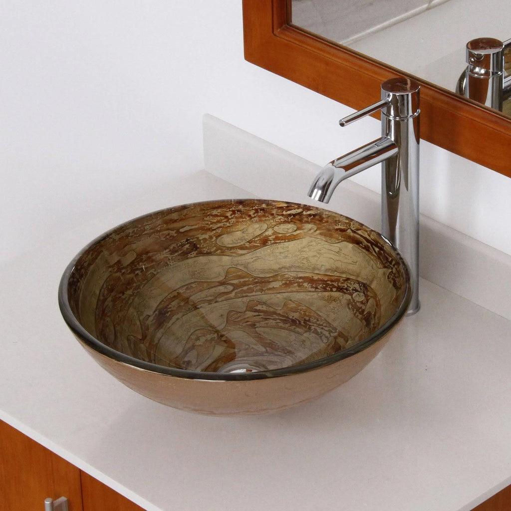 Tempered Glass Bathroom Vessel Sink with Chrome Faucet X198978