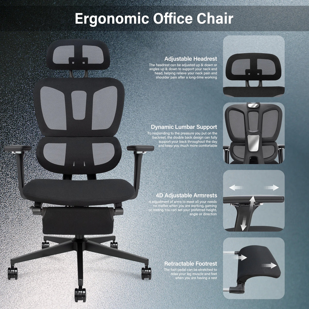 Mesh Office Chair with Footrest R258