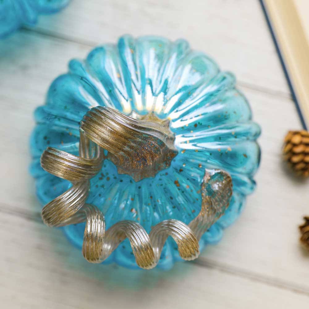 Blue Glass Pumpkin Decor E527