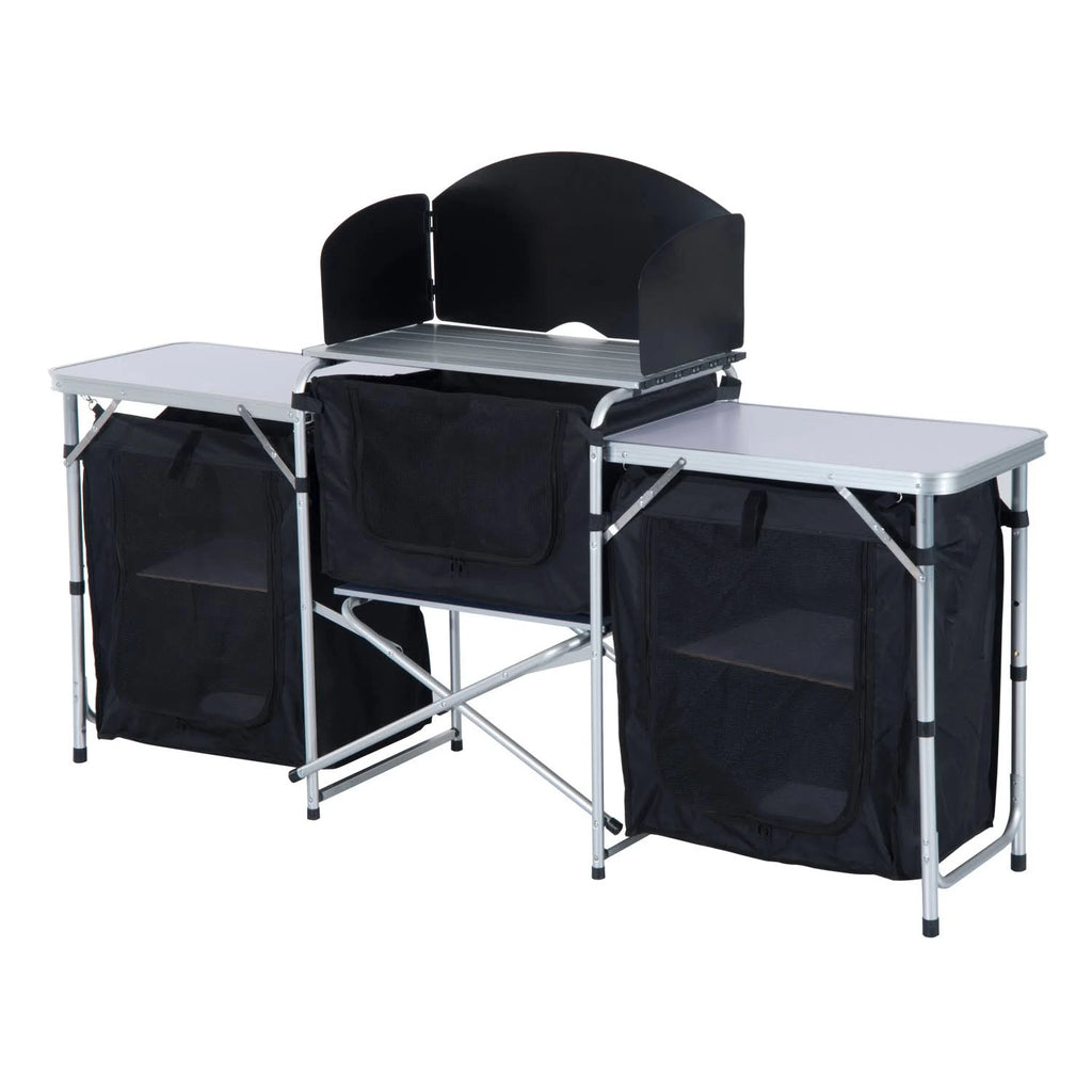 Black and Silver Folding Camping Kitchen Cabinet Picnic Table F57442