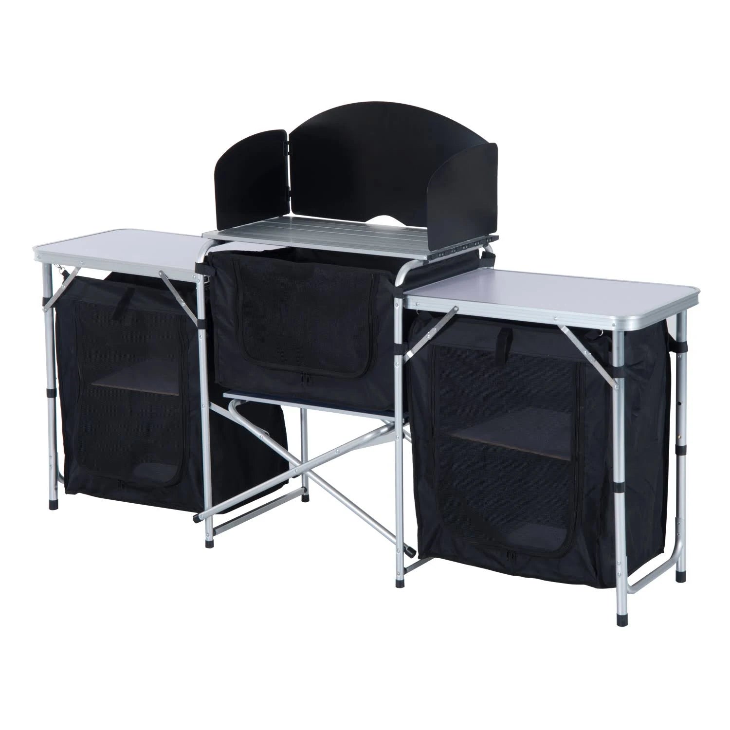 Black and Silver Folding Camping Kitchen Cabinet Picnic Table F57442