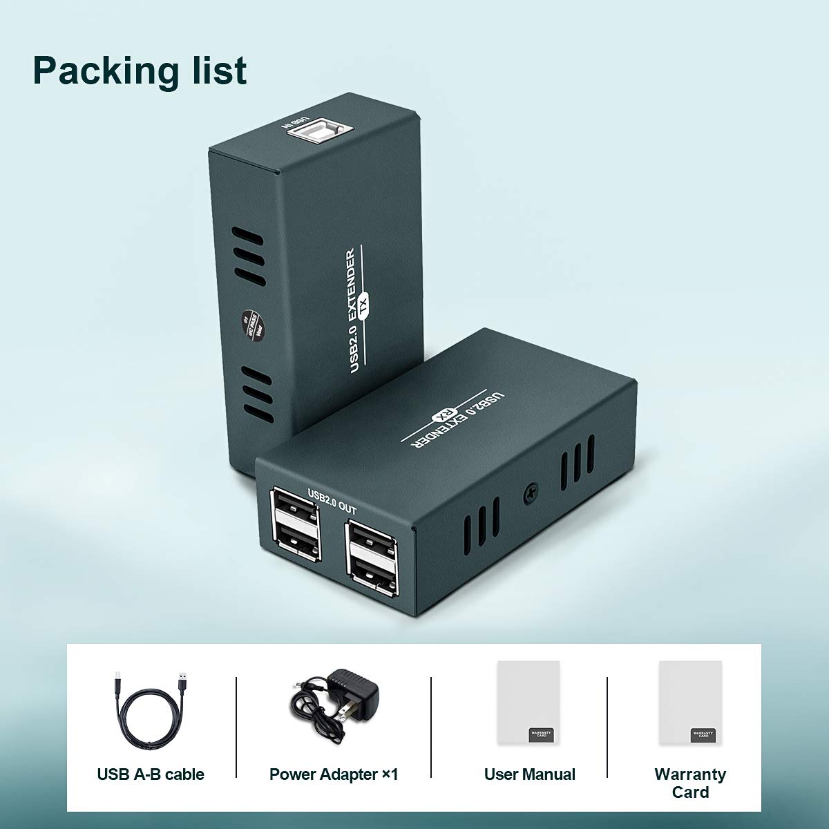 USB Extender 165ft Kit with 4 USB 2.0 Hub, Over Ethernet Cat5e/6/7 M858471