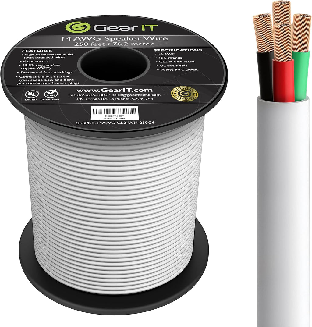 14/4 250ft CL2 Rated OFC Oxygen-Free Copper Speaker Wire J795534