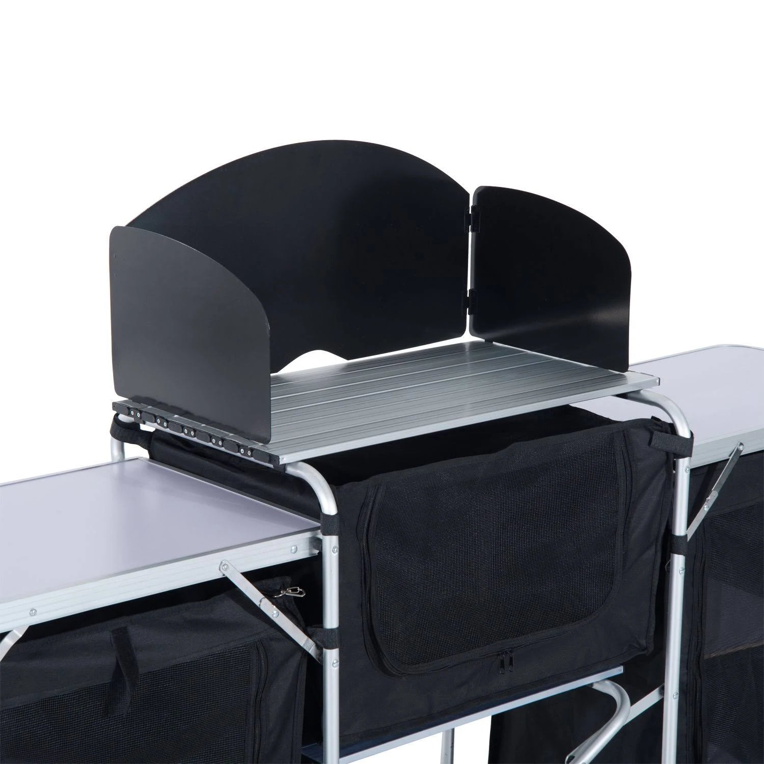 Black and Silver Folding Camping Kitchen Cabinet Picnic Table F57442