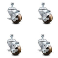 3 inch High Temp Phenolic Swivel Threaded Stem Caster Set with Brake D4935