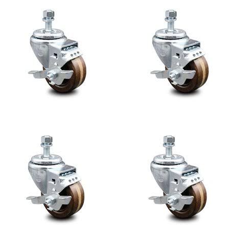 3 inch High Temp Phenolic Swivel Threaded Stem Caster Set with Brake D4935