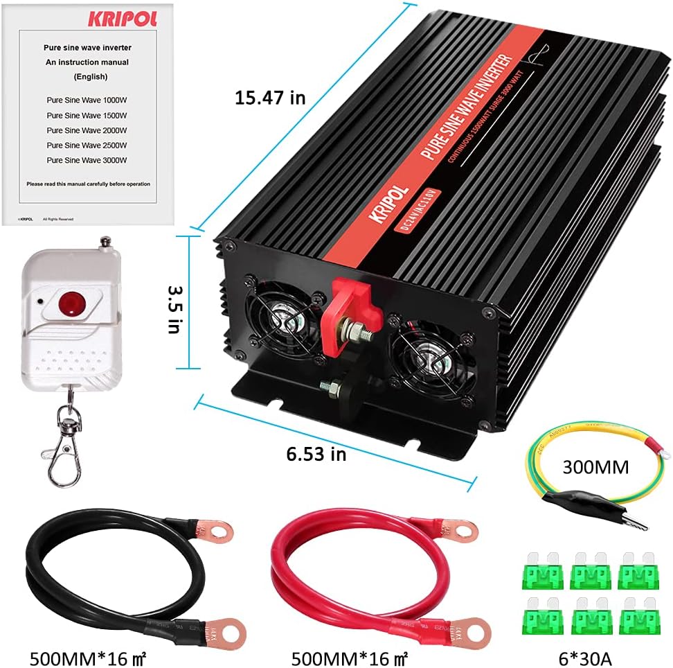 1000 Watt Pure Sine Wave Inverter 12v DC to 110/120v AC with 4 AC and USB Output M17490